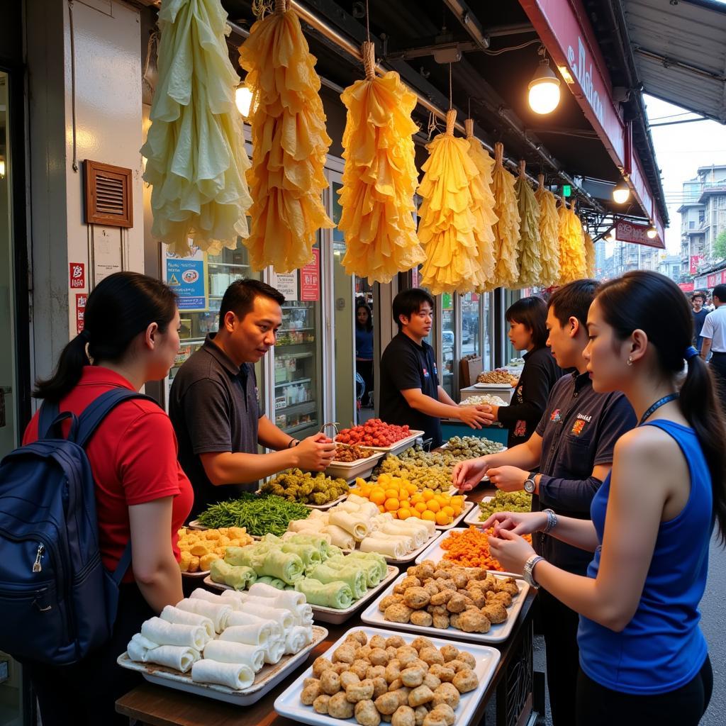 Wonton wrapper vendors at Hom Market