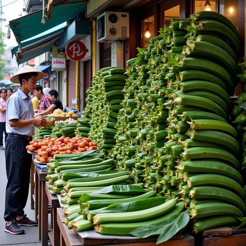 Fresh Banana Leaves at a Hanoi Local Market