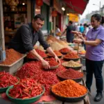 Buying Cayenne Pepper at a Hanoi Local Market