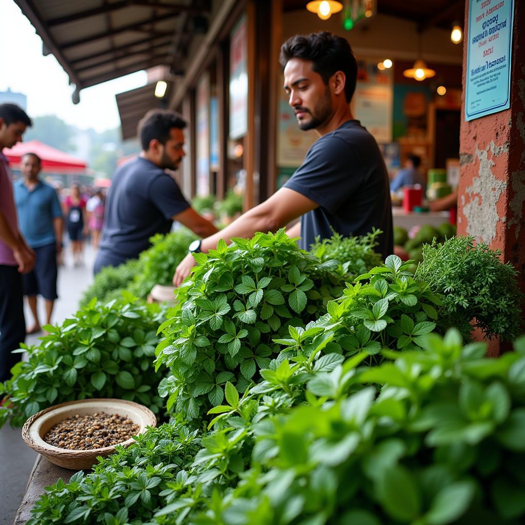 Fresh mint leaves sold at a local market in Hanoi