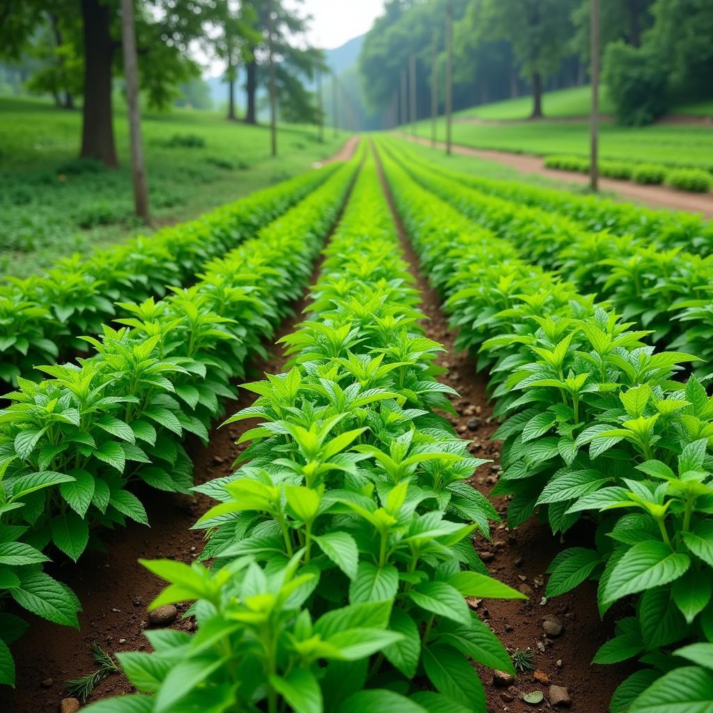 Fresh mint growing on a farm near Hanoi