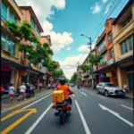 Hanoi Motorbike Taxi Weaving Through Traffic