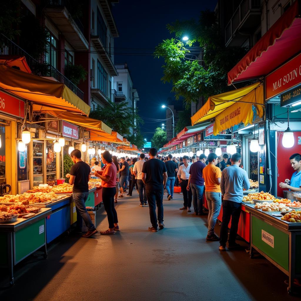 Hanoi Night Market Food Stalls