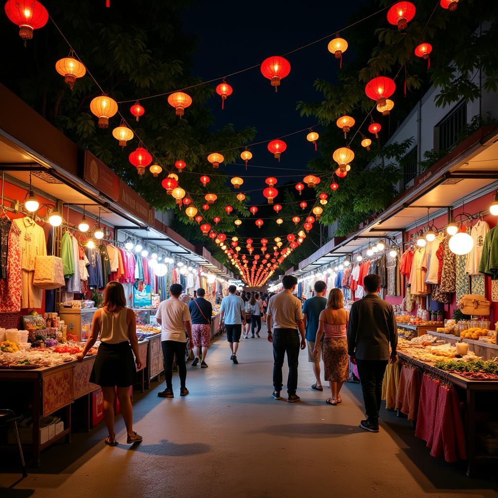 Bustling Hanoi Night Market in the summer