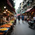 Food stalls in Hanoi's Old Quarter selling simple dishes