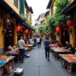 Hanoi's Old Quarter Bustling with Local Vendors and Traditional Architecture