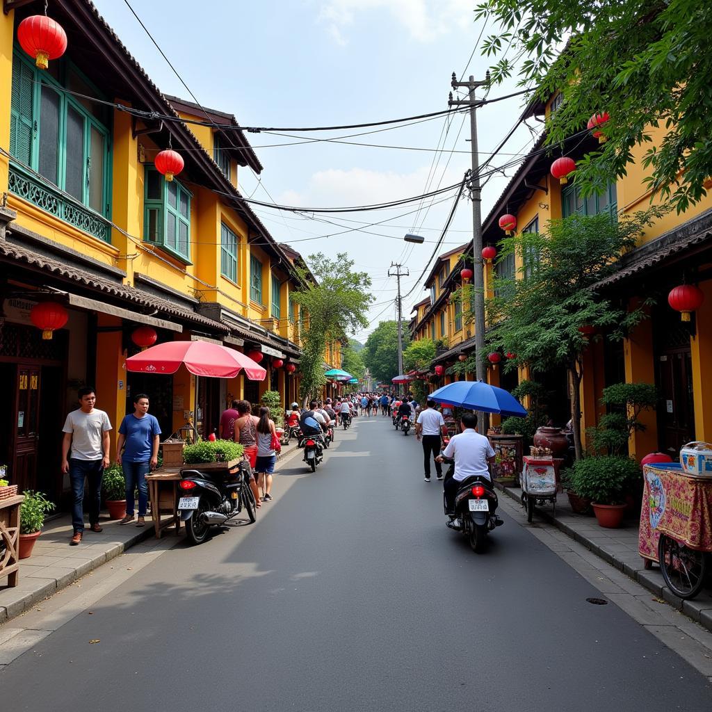 Bustling Street Scene in Hanoi's Old Quarter