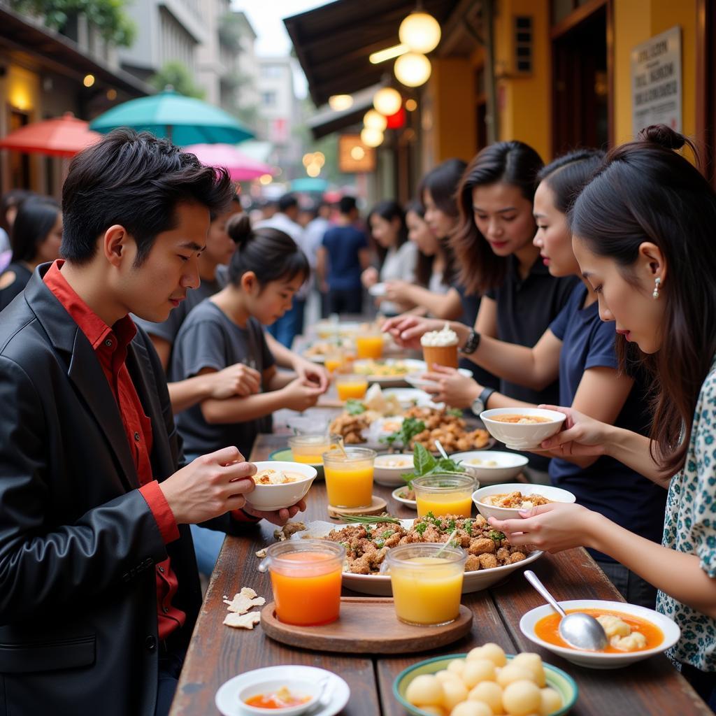 People enjoying summer treats in Hanoi's Old Quarter.