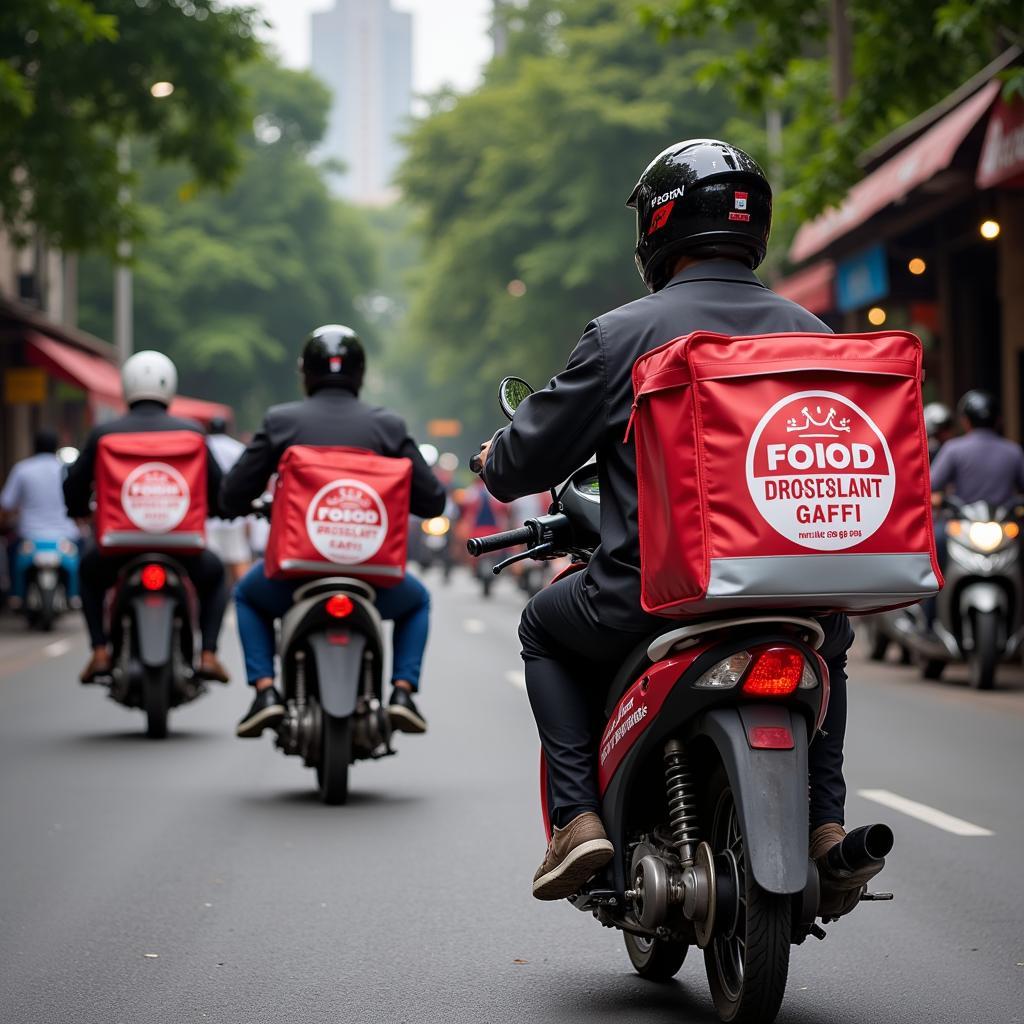 Hanoi online street food delivery: Scooters delivering delicious street food throughout Hanoi