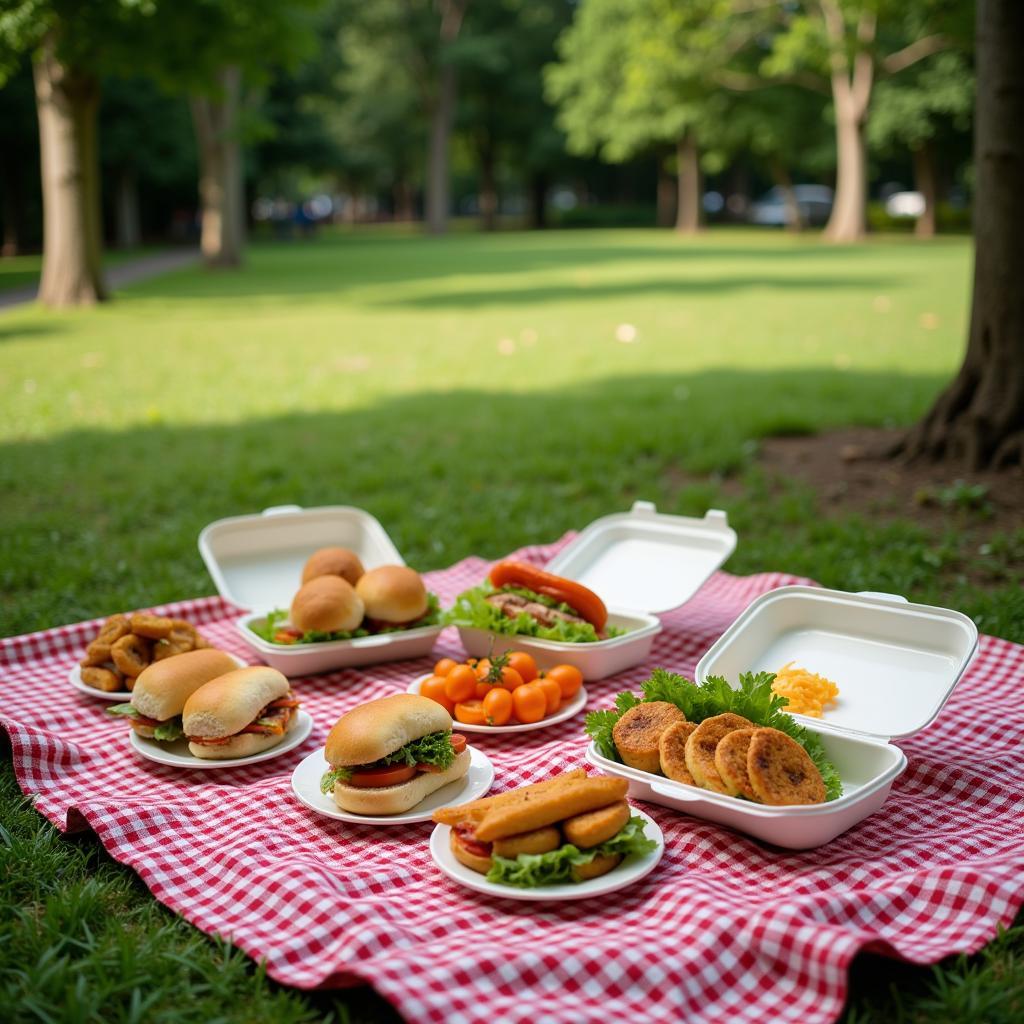 Hanoi picnic spread with banh mi, goi cuon, and xoi