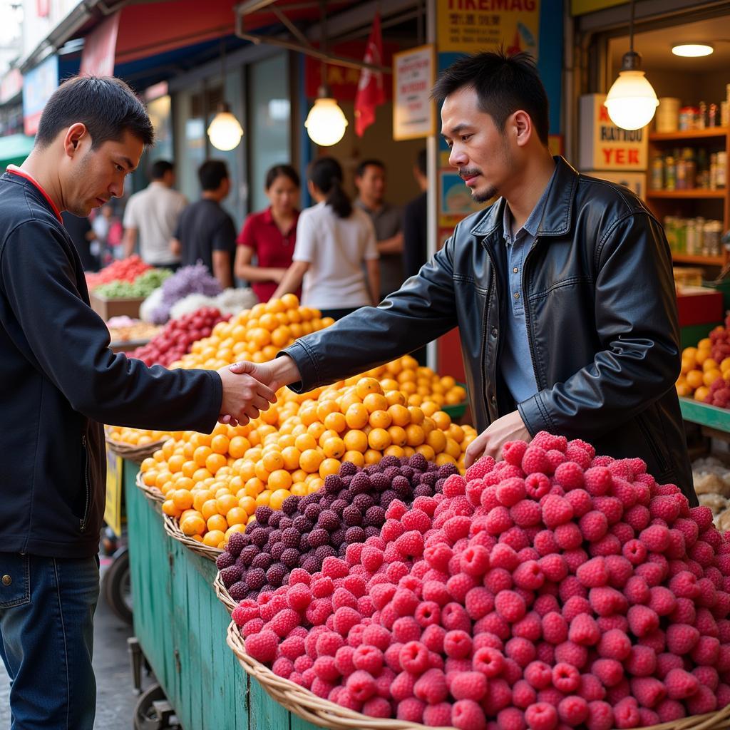 Buying Fresh Raspberries in a Hanoi Market