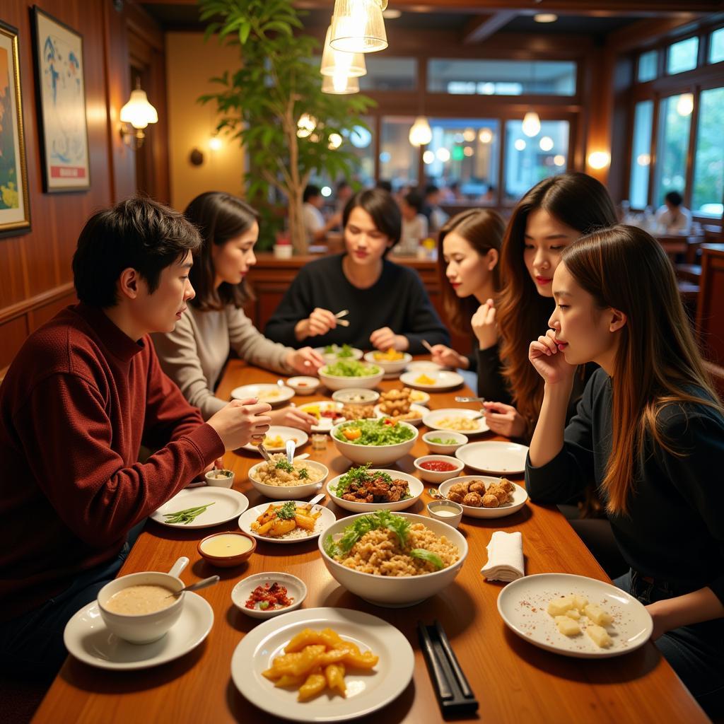 Diners enjoying heart-healthy Vietnamese cuisine in a Hanoi restaurant.