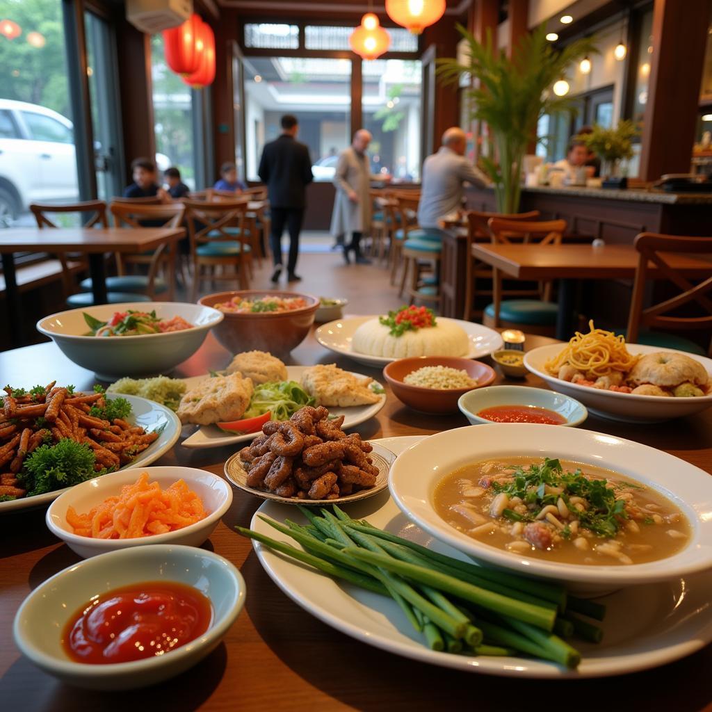 A Hanoi restaurant serving healthy Vietnamese dishes that promote blood circulation, including pho, bun cha, and fresh spring rolls.