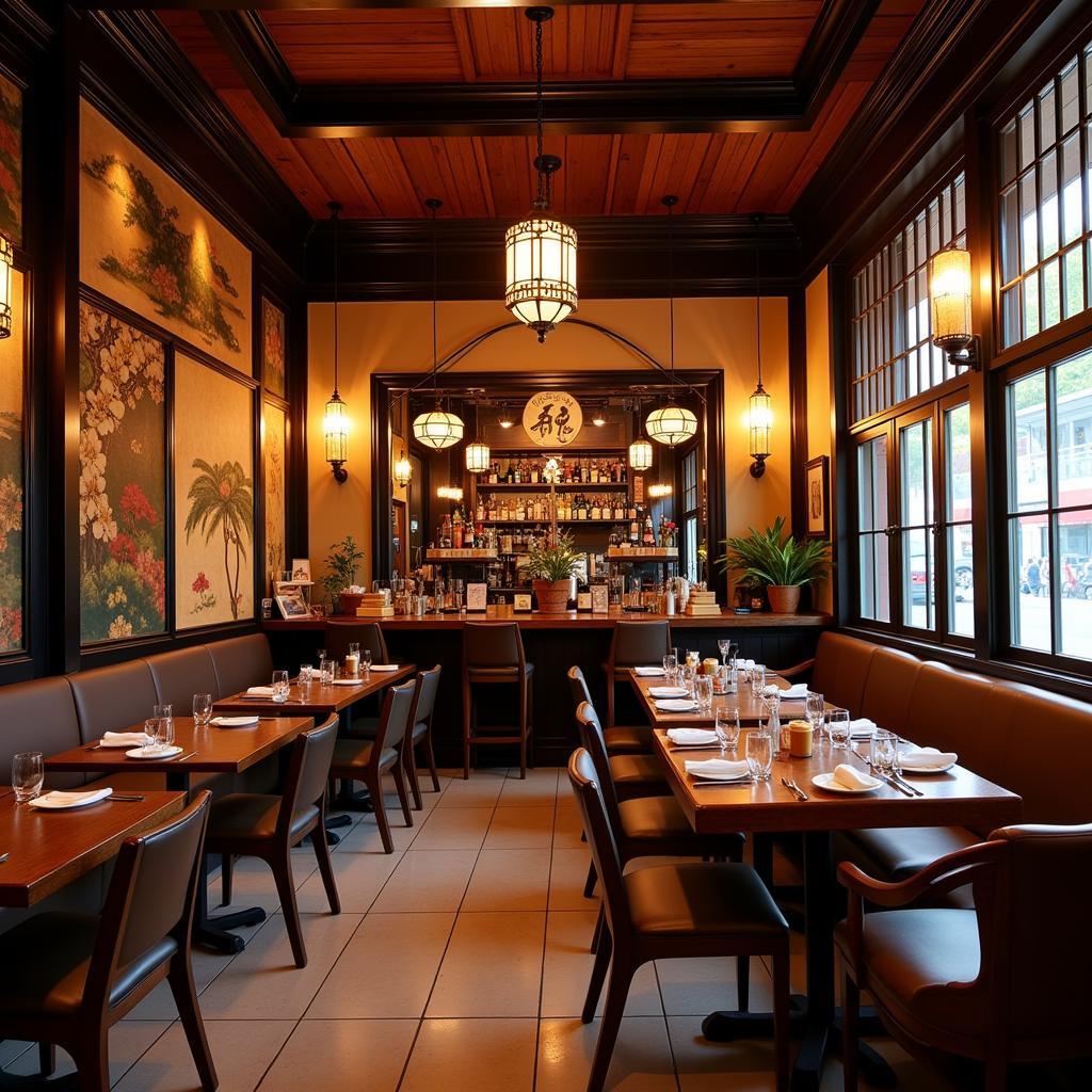 Elegant interior of a traditional Hanoi restaurant.