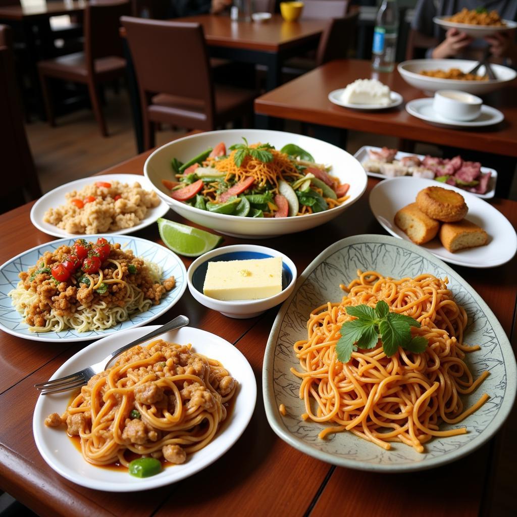 Variety of noodle dishes in a Hanoi restaurant