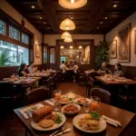 Diners enjoying whole grain meals at a traditional Hanoi restaurant.