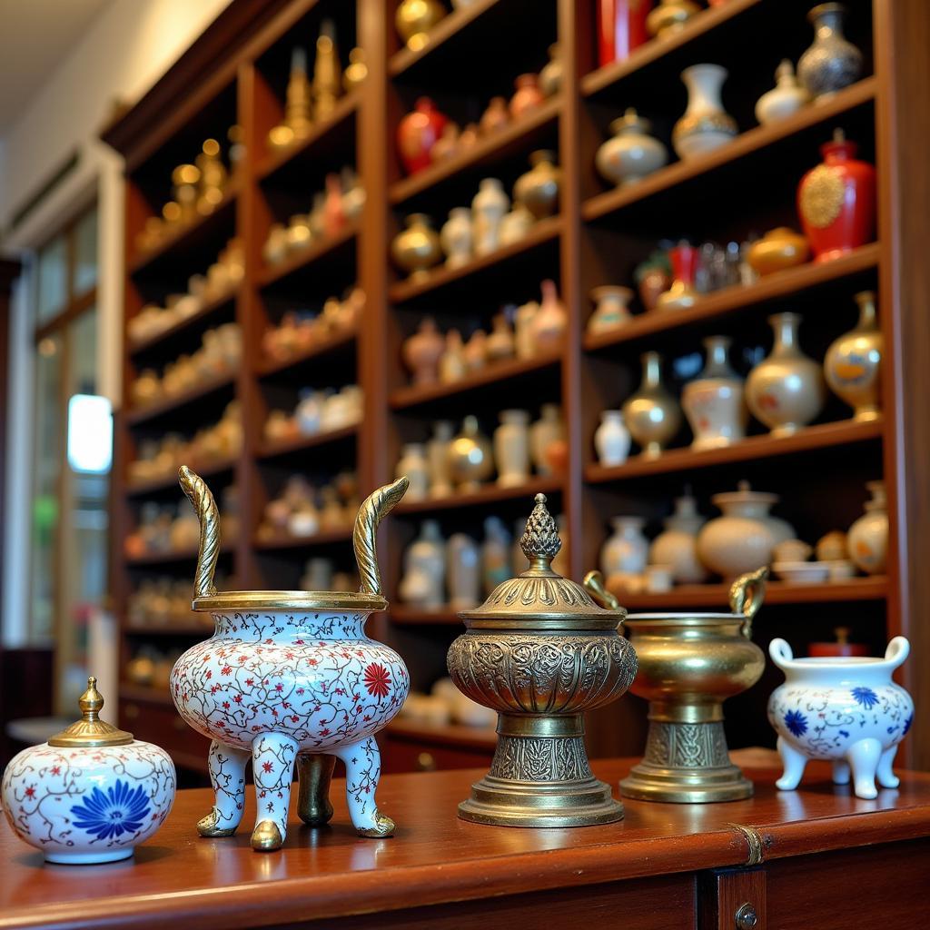 Intricate incense burners in a Hanoi specialty shop