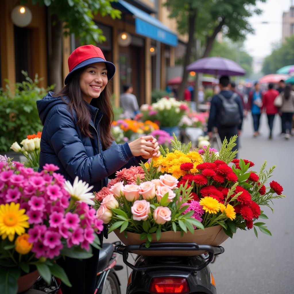 Street Flower Vendors in Hanoi: Local charm and colorful bouquets.