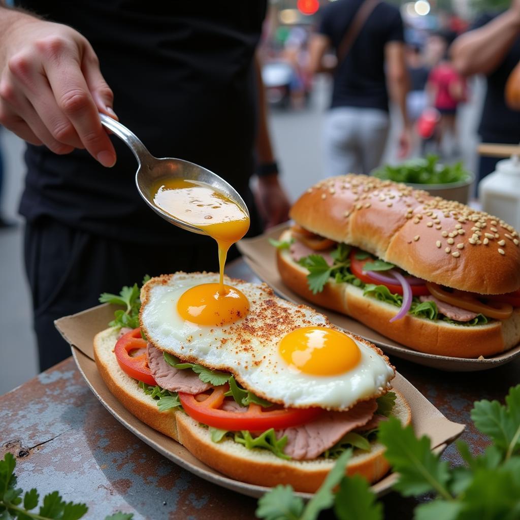 Hanoi Street Food: Banh Mi Op La with Fried Egg