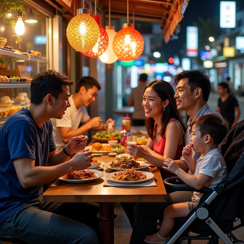 Family Enjoying Hanoi Street Food