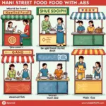 Hanoi street food with IBS-friendly options like pho and steamed dishes.