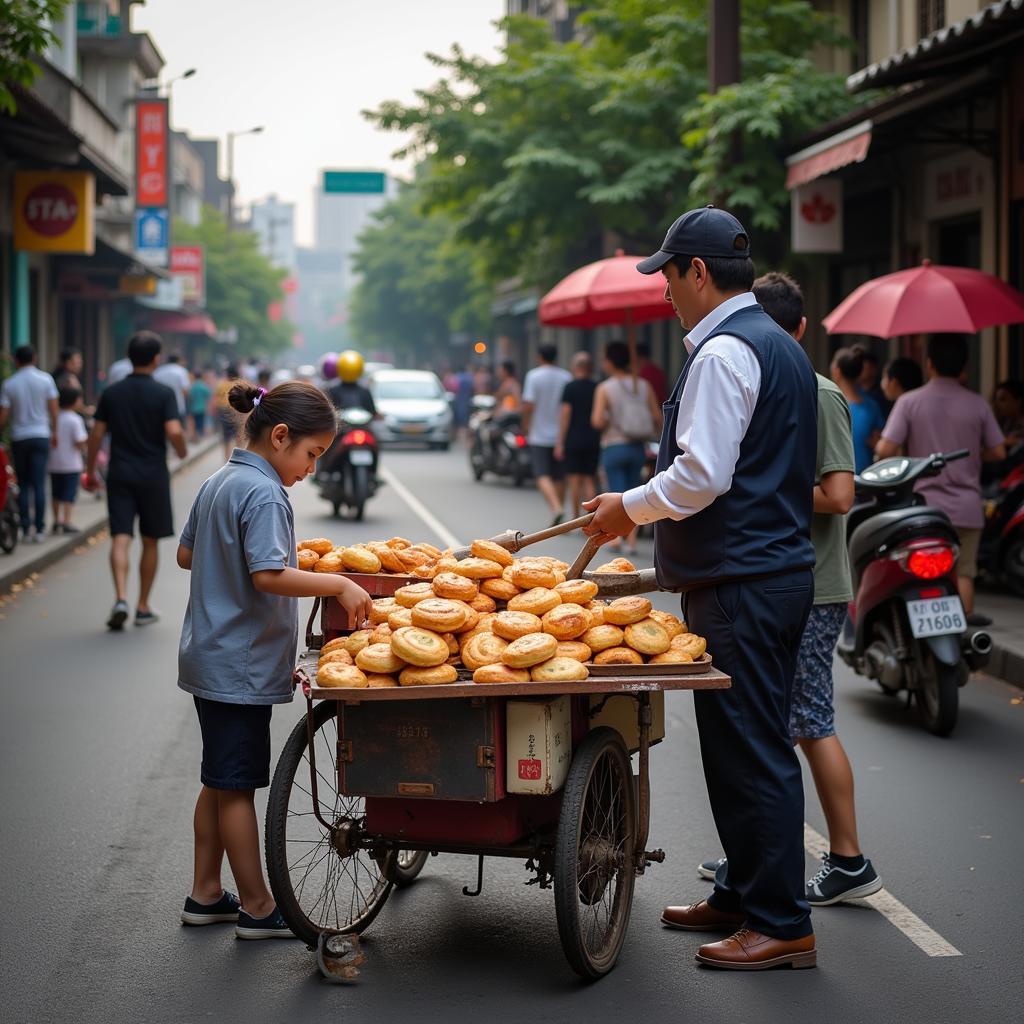 Street Food Vendor Selling Bánh Pate Chaud