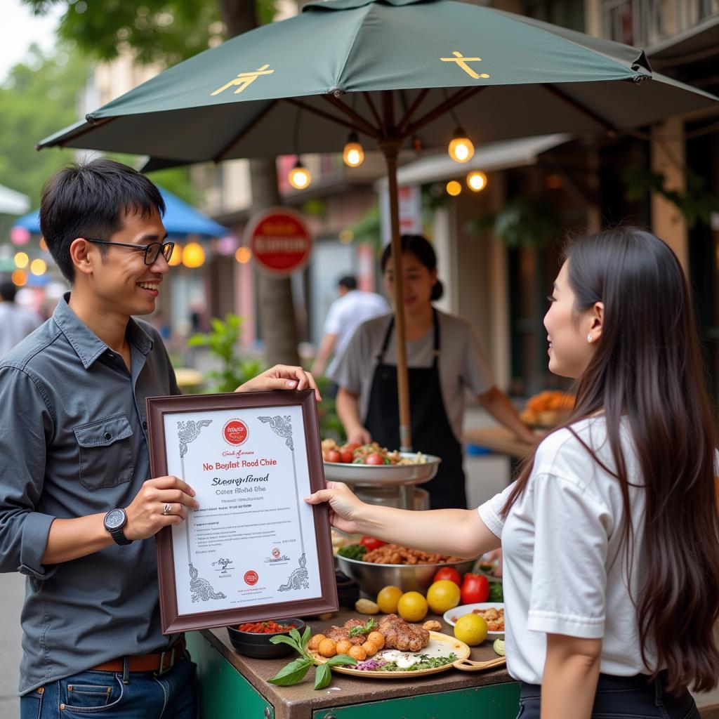 Hanoi Street Food Vendor with Certificate