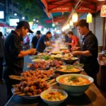 Hanoi Street Food Vendors: A bustling street scene with various food stalls offering a wide array of delicious dishes.