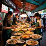 Hanoi Street Food Vendors Preparing Delicious Dishes