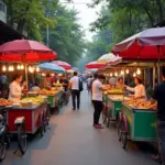 Hanoi Street Food Vendors Offering Delicious Snacks