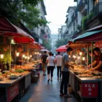 Hanoi Street Food Vendors: A vibrant display of local delicacies and bustling street food scene.