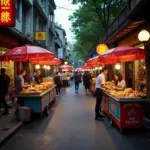 Street food vendors selling banh mi den in Hanoi