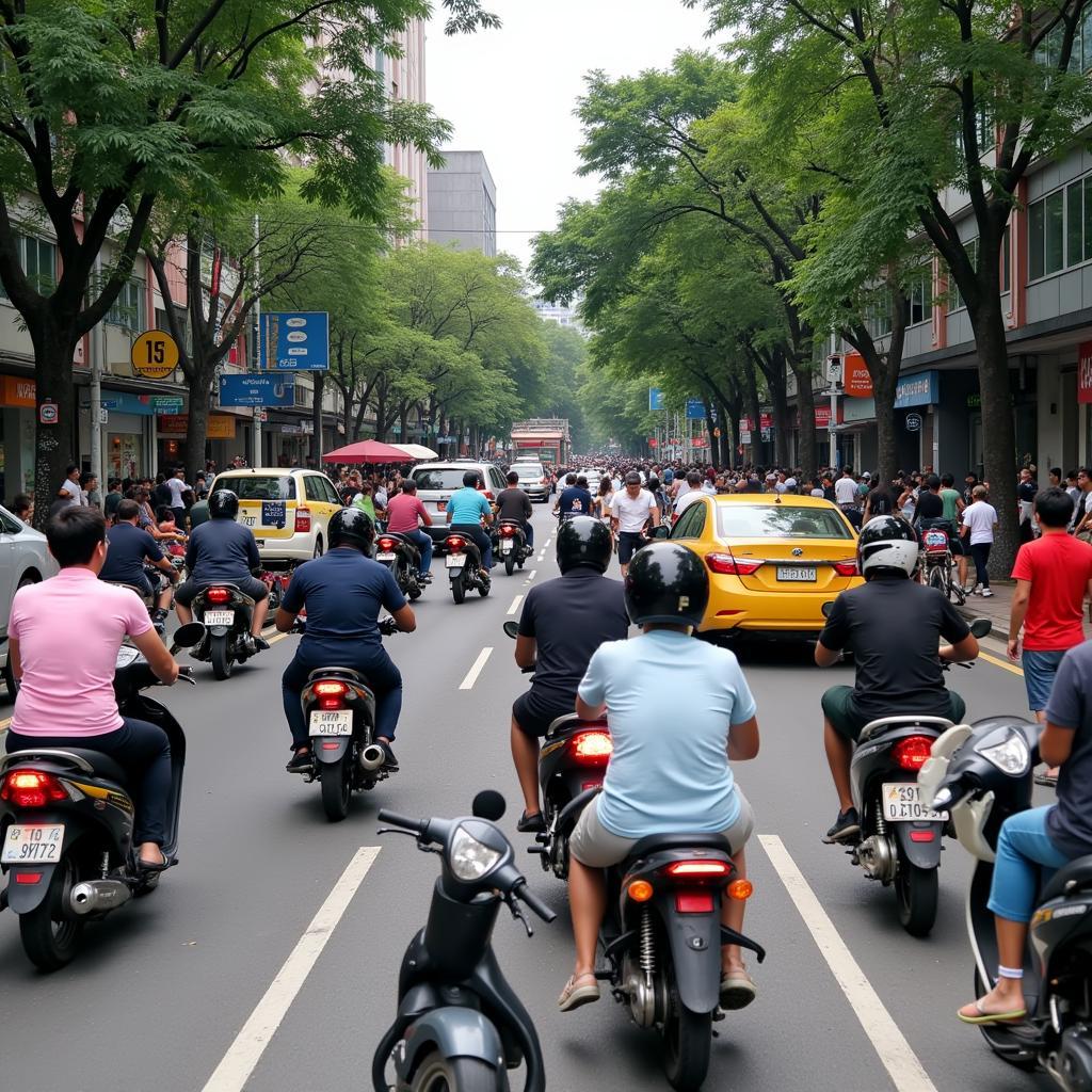 Hanoi Street Scene: Navigating the Bustling Traffic