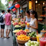 Hanoi street food vendors selling refreshing treats during summer