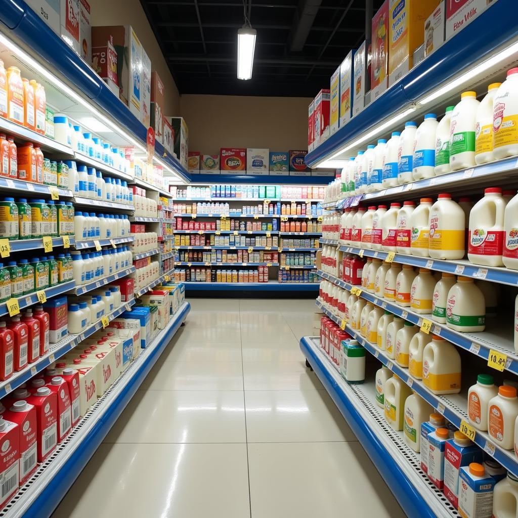 Pasteurized milk options in a Hanoi supermarket