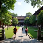 Serene courtyard within the Temple of Literature in Hanoi