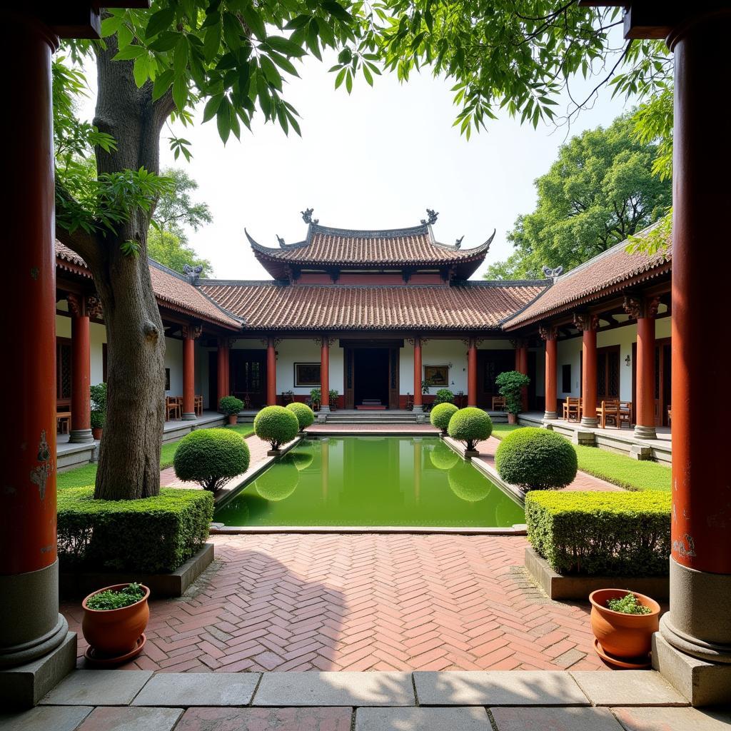 Temple of Literature courtyard with traditional architecture