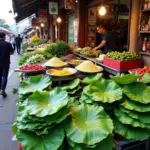 Fresh Lotus Leaves at a Hanoi Traditional Market