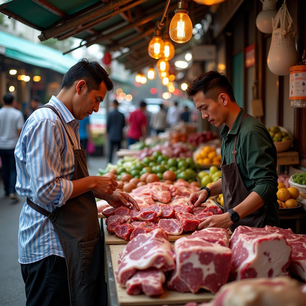 Buying Pork in a Traditional Hanoi Market