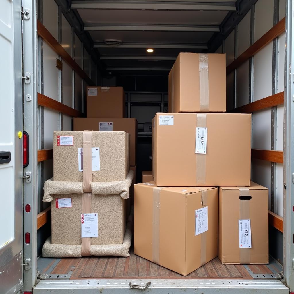 Securing cargo in a rental truck in Hanoi