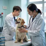 Veterinarian examining a dog in Hanoi