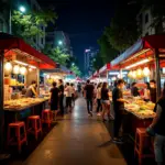 Hanoi walking street night market scene