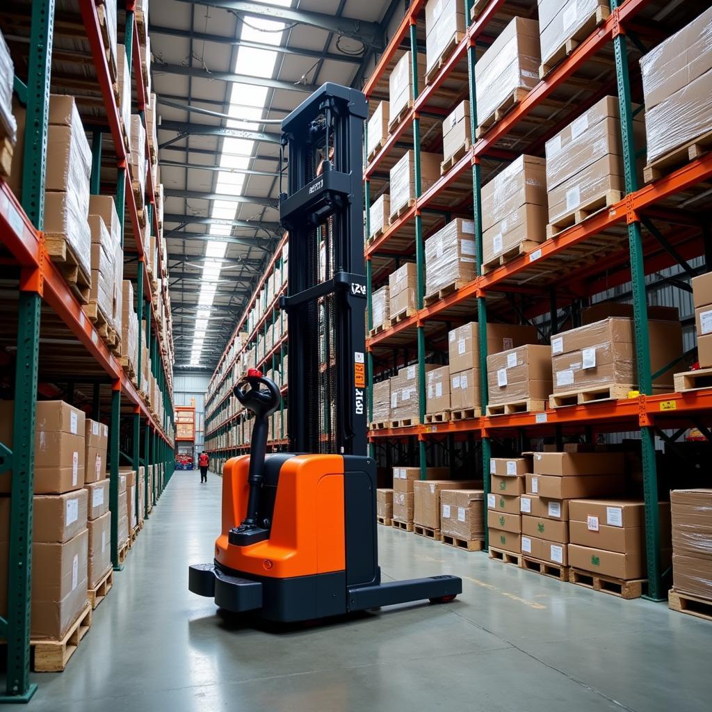 Reach truck operating in a Hanoi warehouse