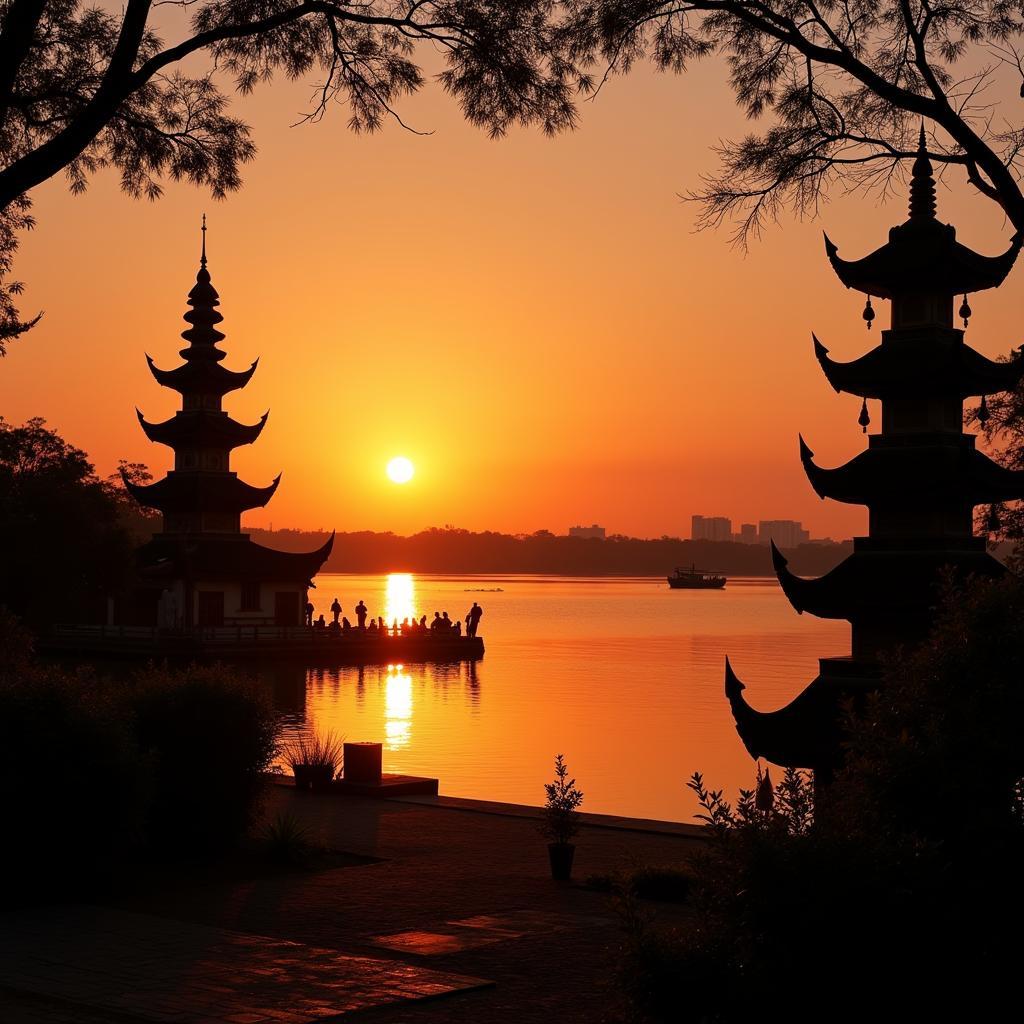 Tranquil sunset over Hanoi's West Lake