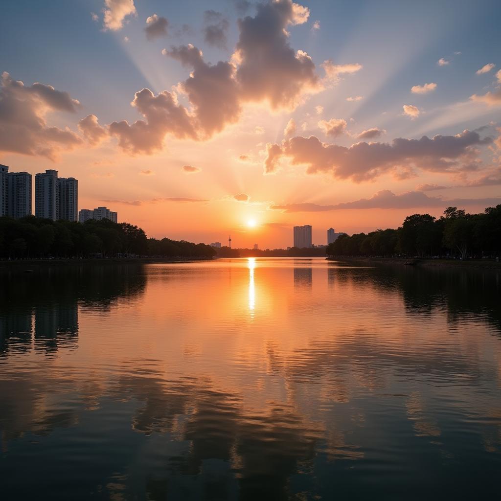 Sunset over West Lake in Hanoi