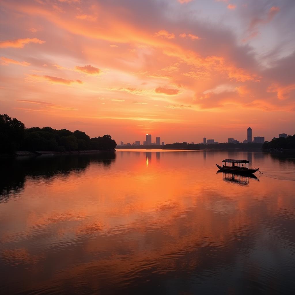 Scenic sunset view over West Lake in Hanoi, Vietnam