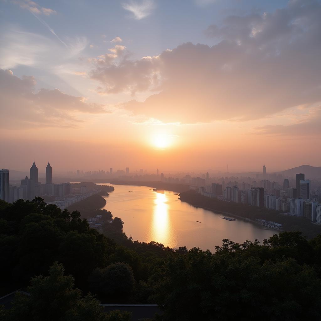 Hanoi West Lake Sunset Scenic View