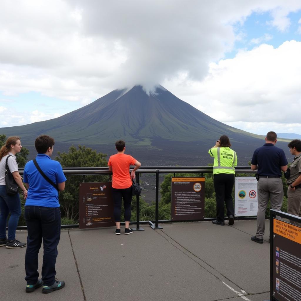 Tourists observing volcanic activity from a safe distance