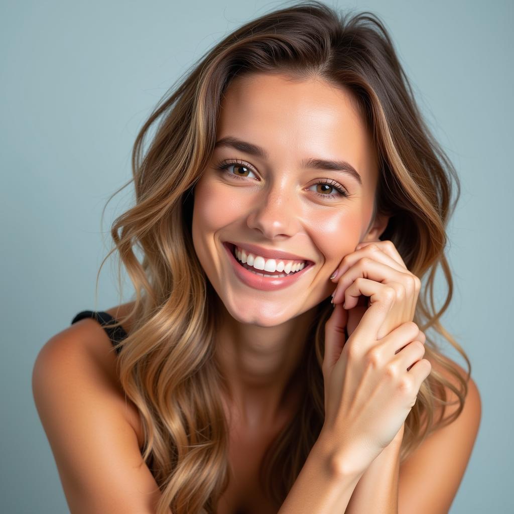 Healthy Hair, Skin and Nails: A Woman Smiling Confidently with Radiant Appearance