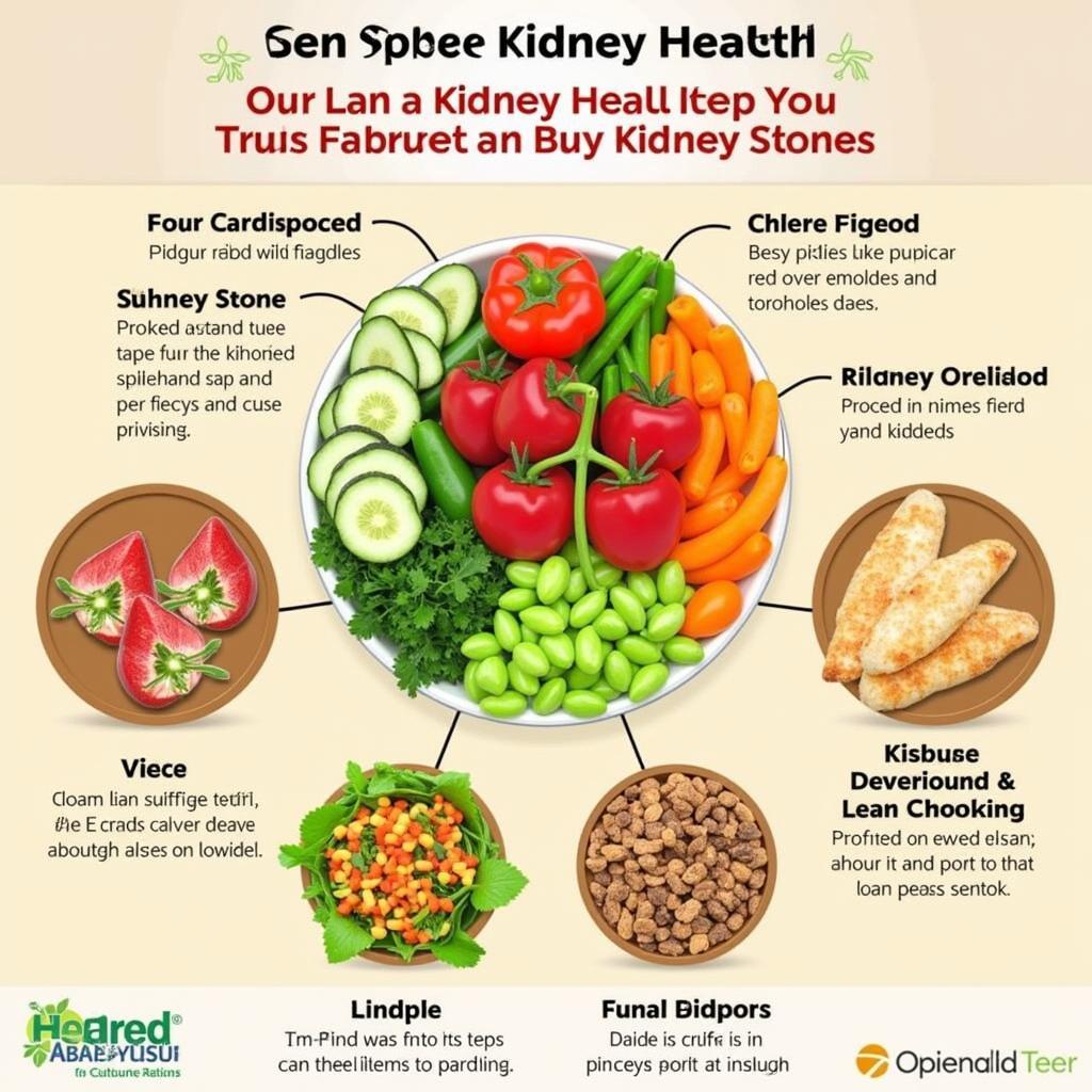 A plate with a variety of healthy foods beneficial for kidney health